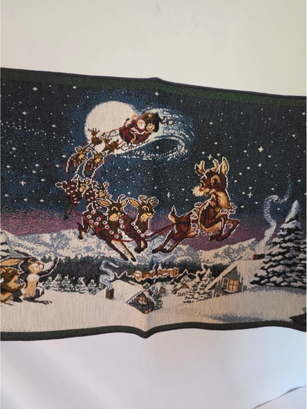 Christmas Santa Sleigh Tapestry Table Runner Winter Cottagecore Lodge Decor